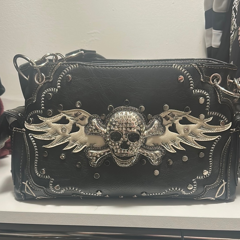 Black and Silver Skull Embellished Women's Bag